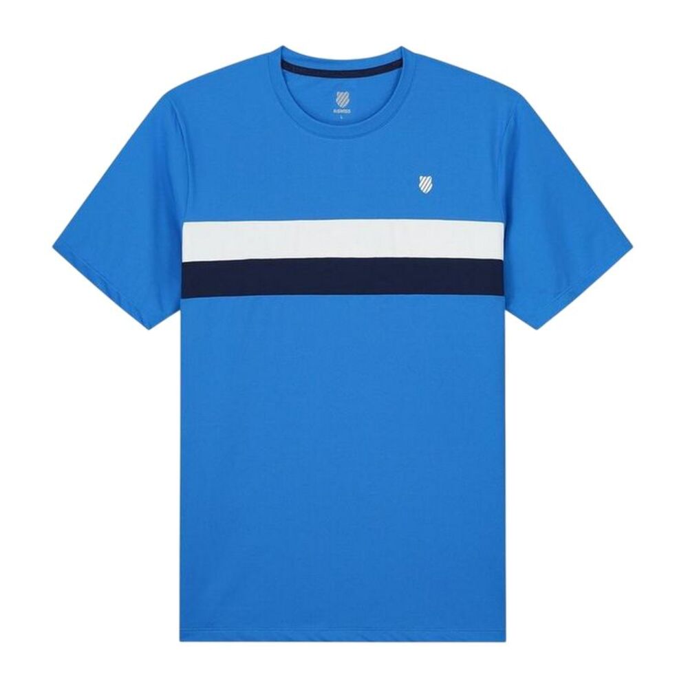 K-Swiss Mens Stripe Crew Neck Regular T-Shirt / French Blue